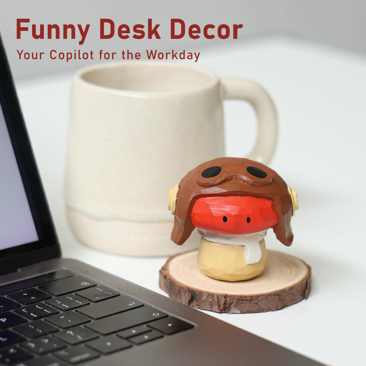 Jottings Handmade Wooden Pilot, Cute Funny Mushroom Figurine Desk Decor