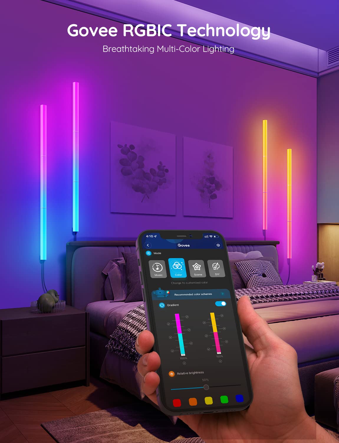 Govee Glide Wall Lights, RGBIC LED Light, Smart Gaming Light Compatible with SmartThings, RGB Lights Bar, LED Wall Lights for Bedroom, 2 Panels Set (3 Sections/Panel), Not Flexible
