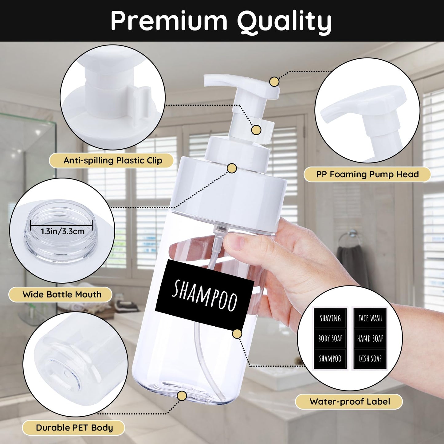 Segbeauty 16.9oz Clear Foam Soap Dispenser, 2pcs Refillable Plastic Foaming Hand Soap Dispenser, 500ml Empty Bathroom Foam Pump Dispensers Set Foaming Pump Bottle for Shampoo Lotion Liquids