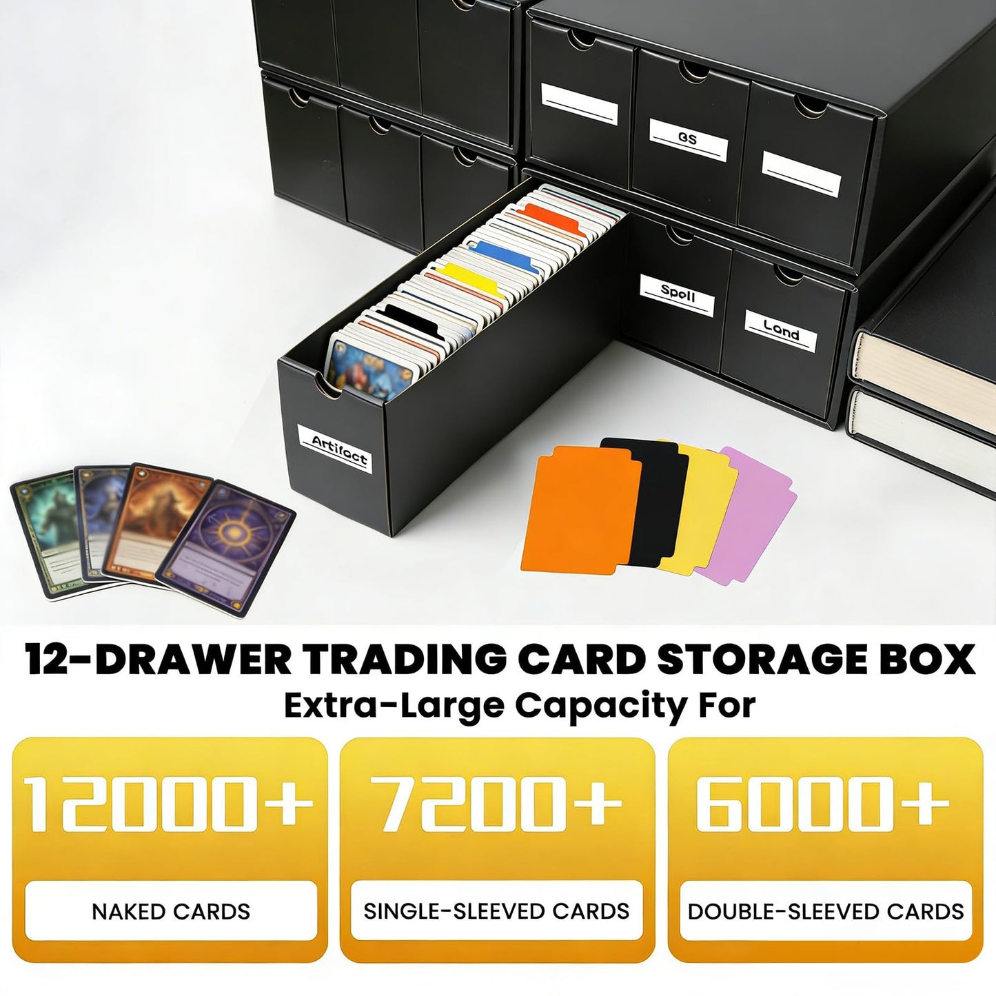 JUMPOW Trading Card Storage Box - 12000+ Card Storage Box Organizer, Bulk Card Sports Card Storage Boxes With 48 Card Dividers, Labels & Tapes, For TCG/MTG/PTCG/Baseball Card Storage And Collection