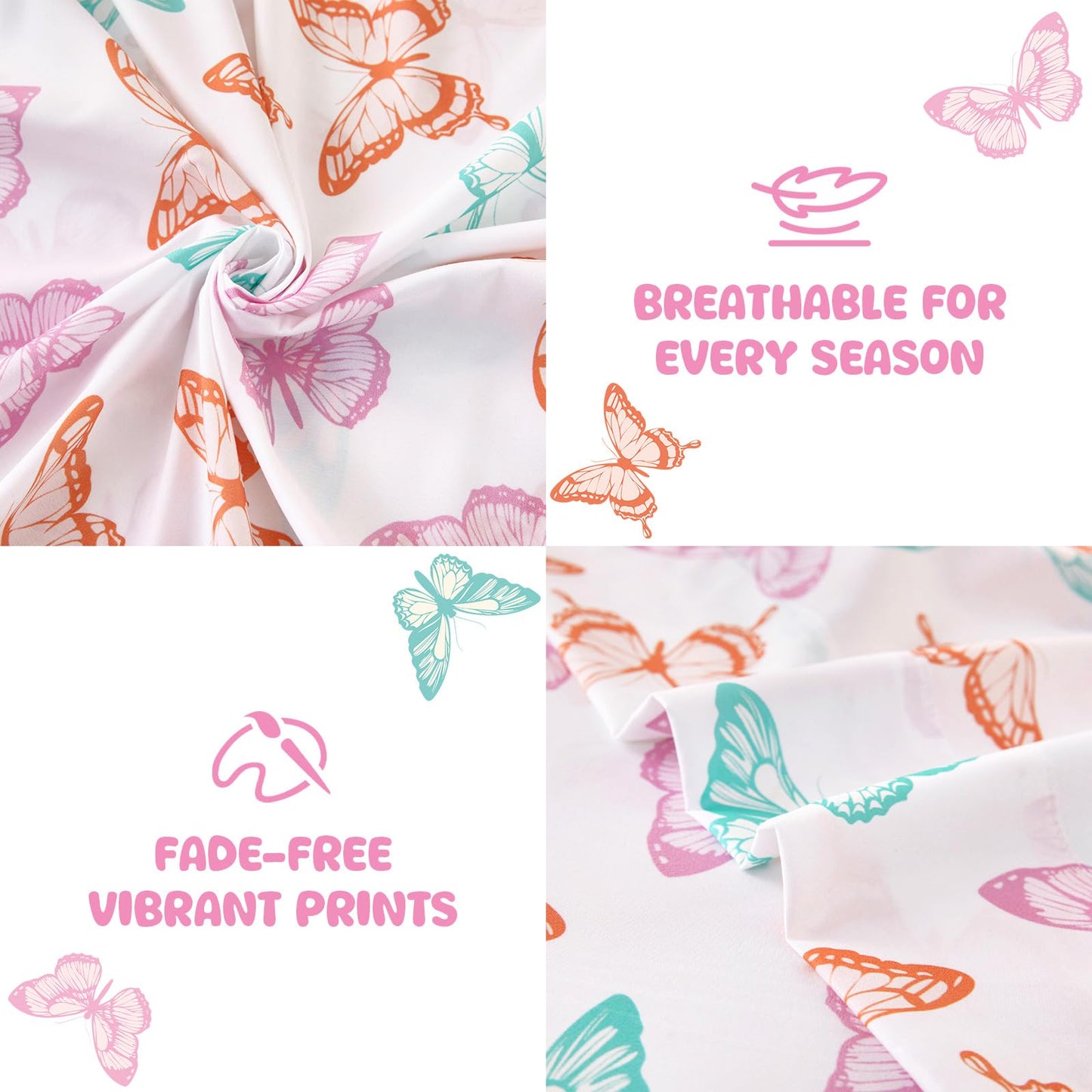 MICORAL Kids Twin Sheet Set Butterfly, 3 Pieces Sheets for Boys & Girls, Soft Printed Microfiber Bed Sheets, Deep Pocket Cozy Toddler Bedding Set