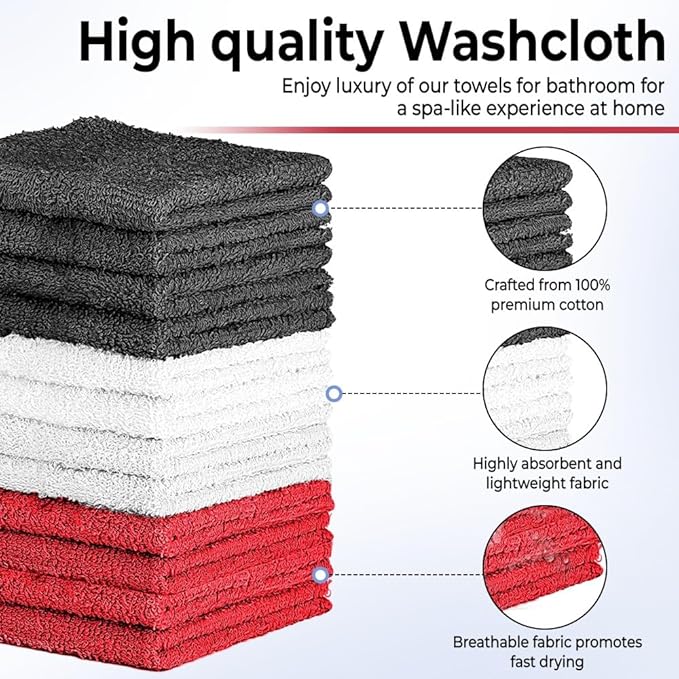 100% Cotton Washcloth Set – Soft, Absorbent Face Towels