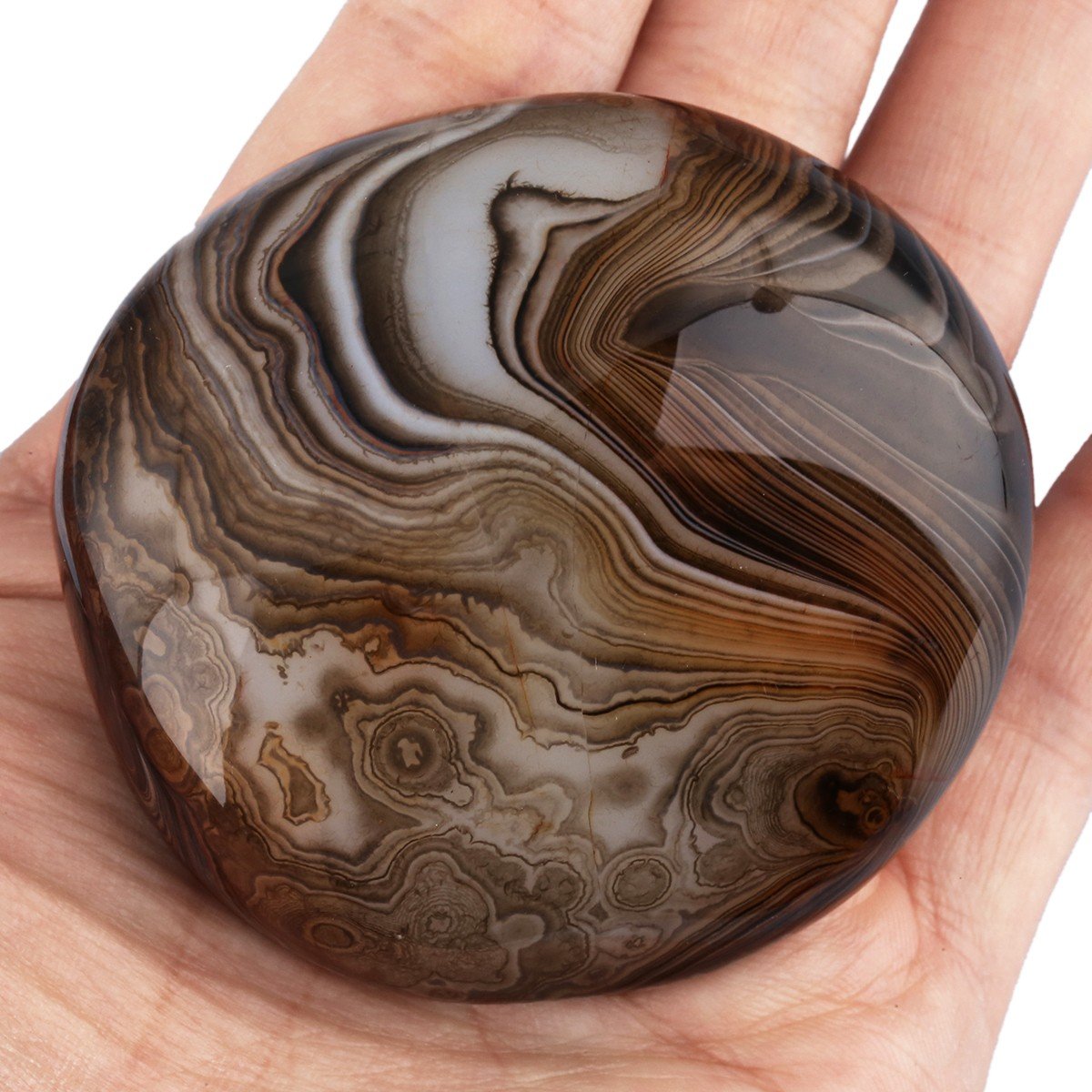 rockcloud Irregular Polished Banded Agate Palm Stones Worry Stones Pebble Healing Crystal with Velvet Bag