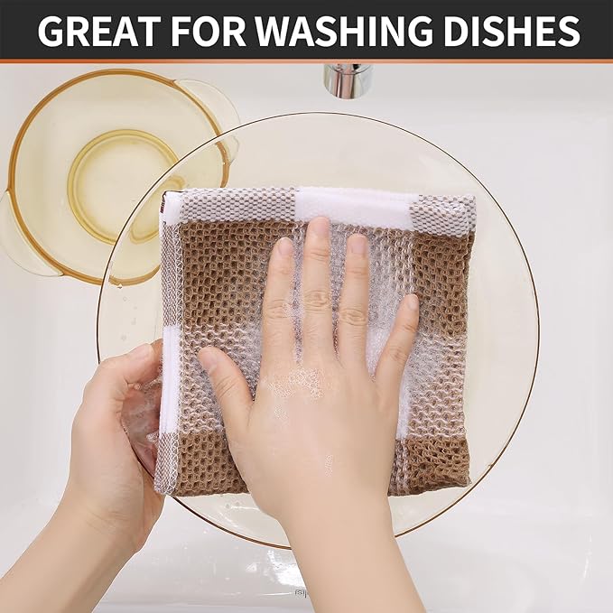 Homaxy 100% Cotton Waffle Weave Check Plaid Dish Cloths, 12 x 12 Inches