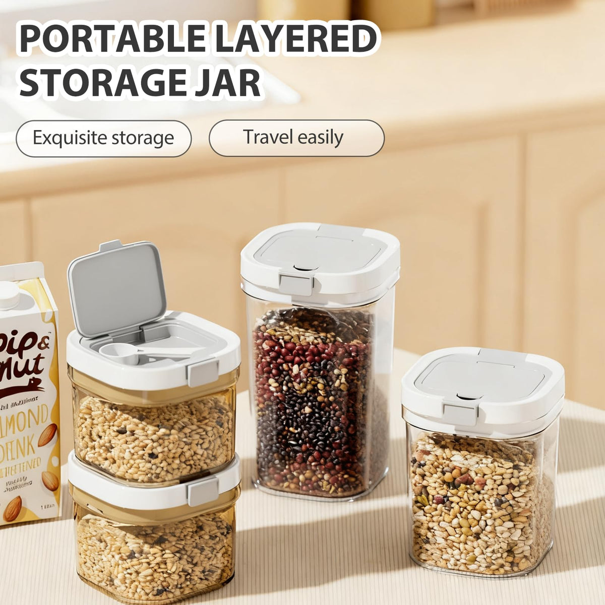 WHuaRunSen Sugar container with spoon, transparent milk powder jar, easy to clean, suitable for putting coffee, flour and sugar. (800 ml)