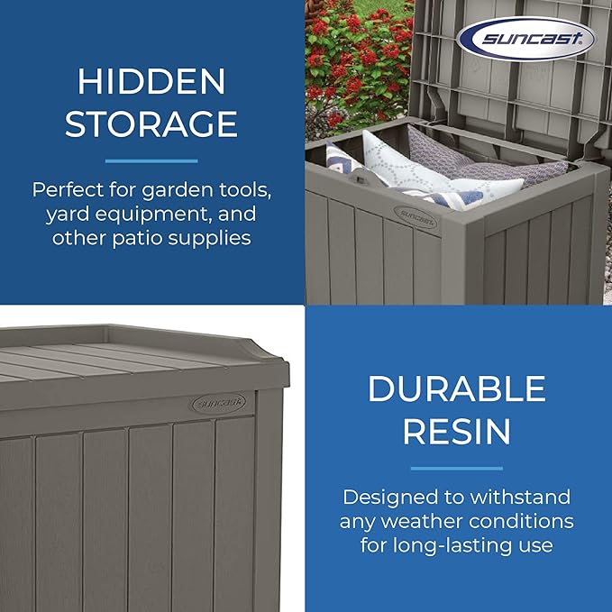 Suncast 2 Pack 22 Gallon Indoor or Outdoor Backyard Patio Small Storage Deck Box with Attractive Bench Seat and Reinforced Lid, Stone Gray
