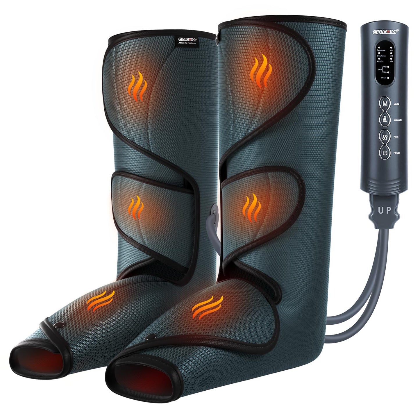 CINCOM Leg Massager with Heat and Compression, Legs Massage for Circulation and Pain Relief FSA HSA, Heating Calf Leg Air Compression Massager Help with Relief Edema RLS