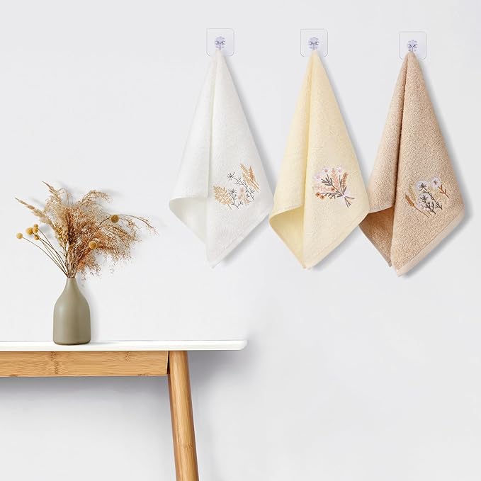 3 Pcs Boho Flowers Hand Towels Farmhouse Floral Brown Wildflowers Bathroom