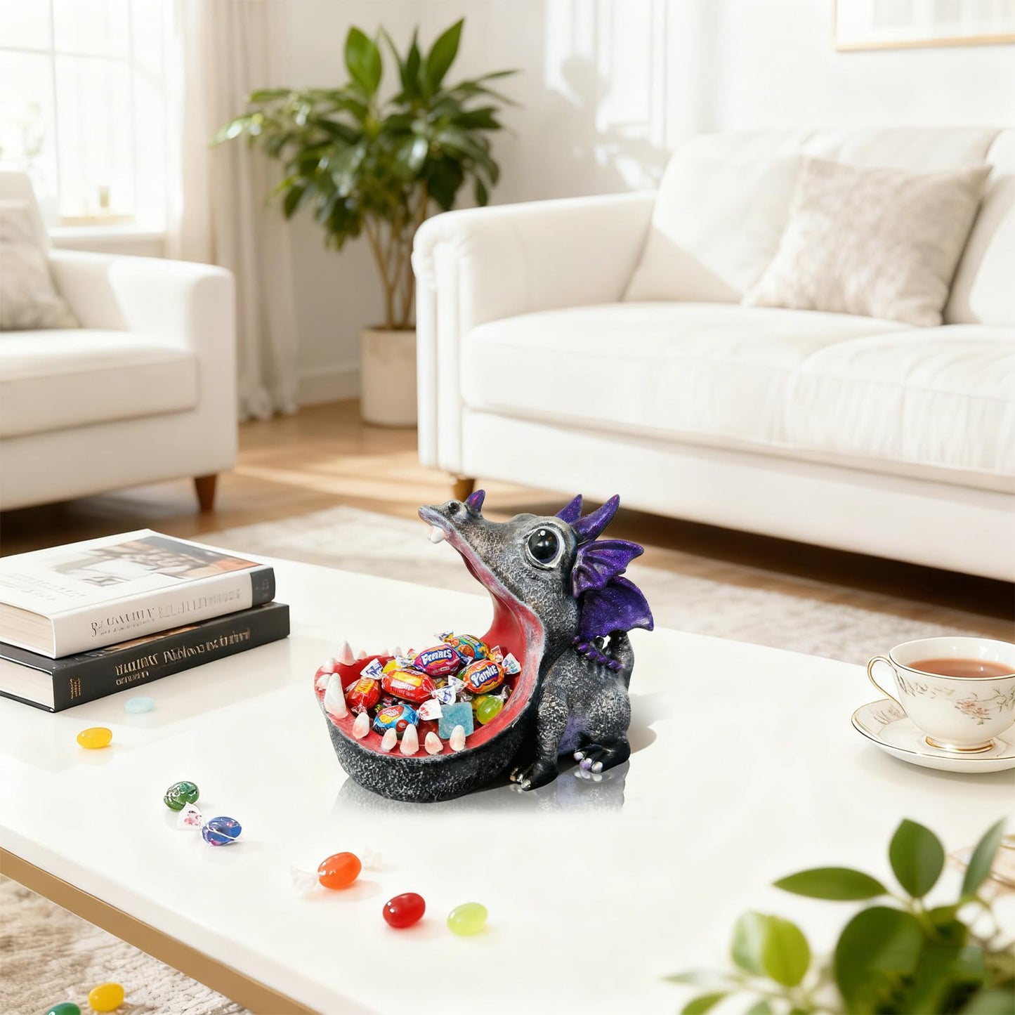 MOYI Candy Bowl Christmas Decoration Dinosaur Candy Dish, Home Decor Key Bowl for Entryway Table Office Desk, Unique Statue Fun Key Bowls Sculpture Art Decor Container Storage Box for Living Room