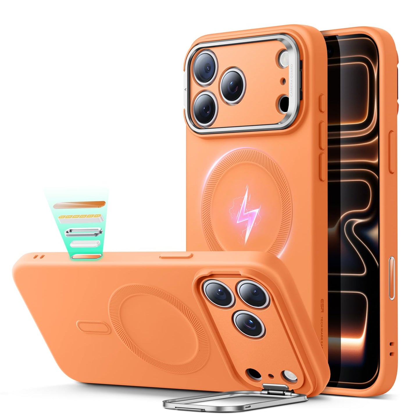 ESR Silicone Case for iPhone 17, Built-in Camera Stash Stand Compatible with MagSafe, Military-Grade Drop Protection Magnetic Phone Case for iPhone 17, Cloud Series, Rosy Pink