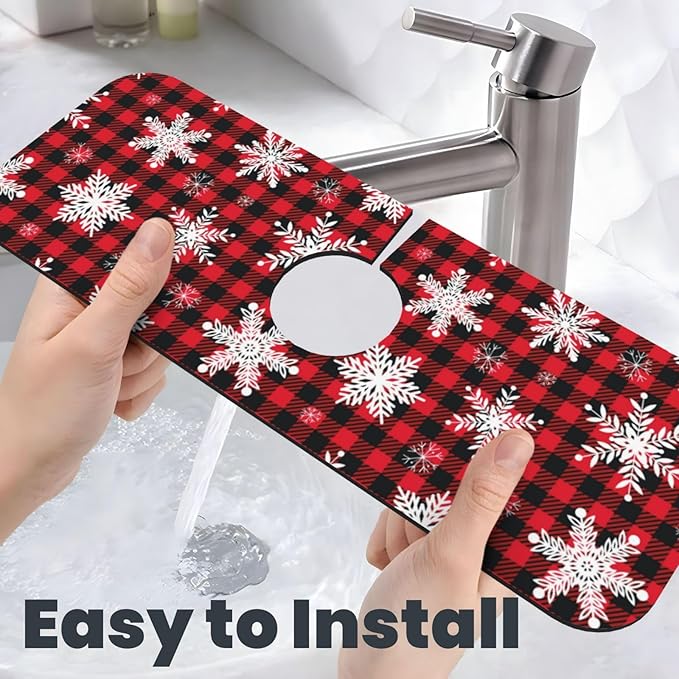 Christmas Snowflake Ho Red Black Buffalo Plaid Kitchen Sink Splash Guard Faucet