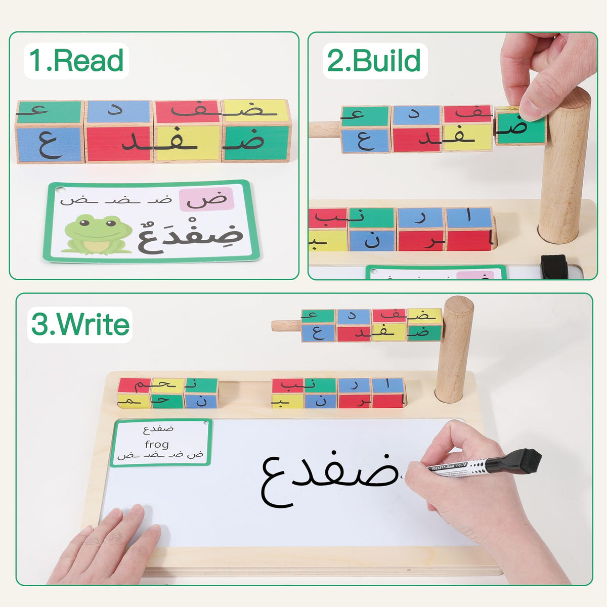 Arabic Read Build Write Toy with Wooden Letter Blocks & Writing Board