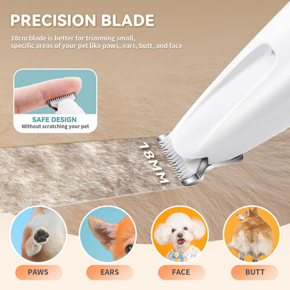 MOONEON 2026 New Pet Precision Trimmer, Dog Paw Trimmer with LED Light, Low Noise, IP68 Waterproof, Dual-Speed Motor, Suit for Trimming Paw, Ear, Face, Butt, Eyebrows, USB Rechageble