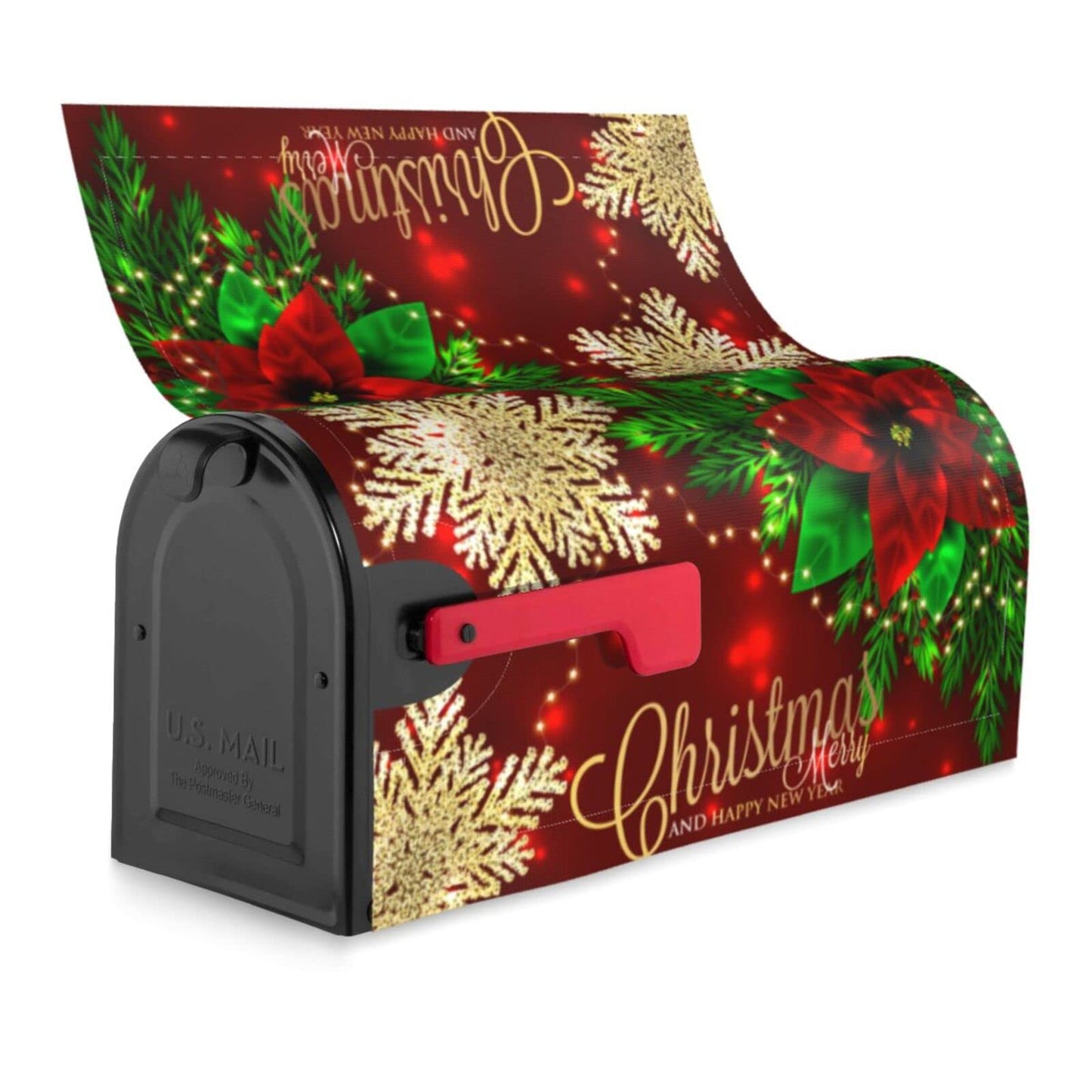 Christmas Mailbox Covers Poinsettia Gold Snowflake Xmas Magnetic Letter Post Box Cover Standard Size 25.5 x 21 Inch Garden Yard Home New Year Holiday Decorative