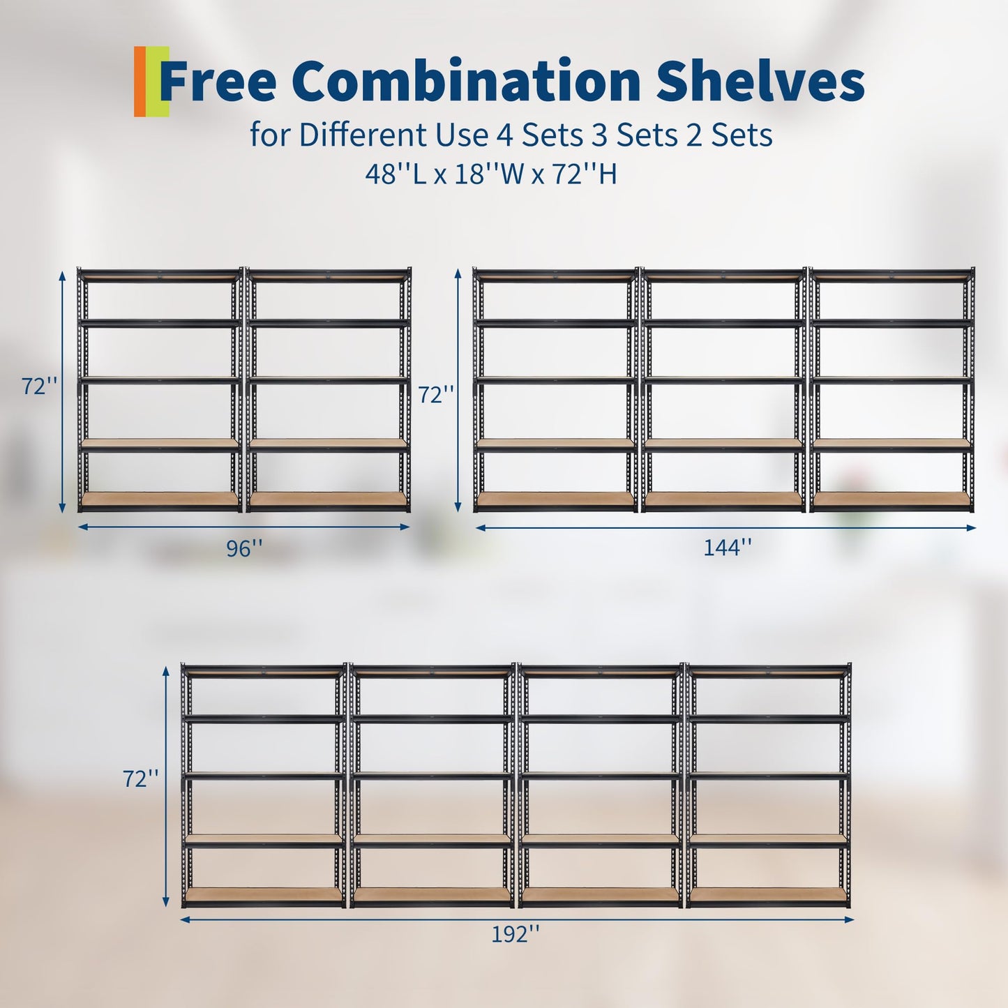 Garage Storage Shelves 5 Tiers, Heavy Duty Storage Shelving Racks with 2500 LBS Capacity, 48 " L x 18 in W x 72 in H Metal Adjustable Shelving Unit for Kitchen Pantry Basement Bathroom Laundry