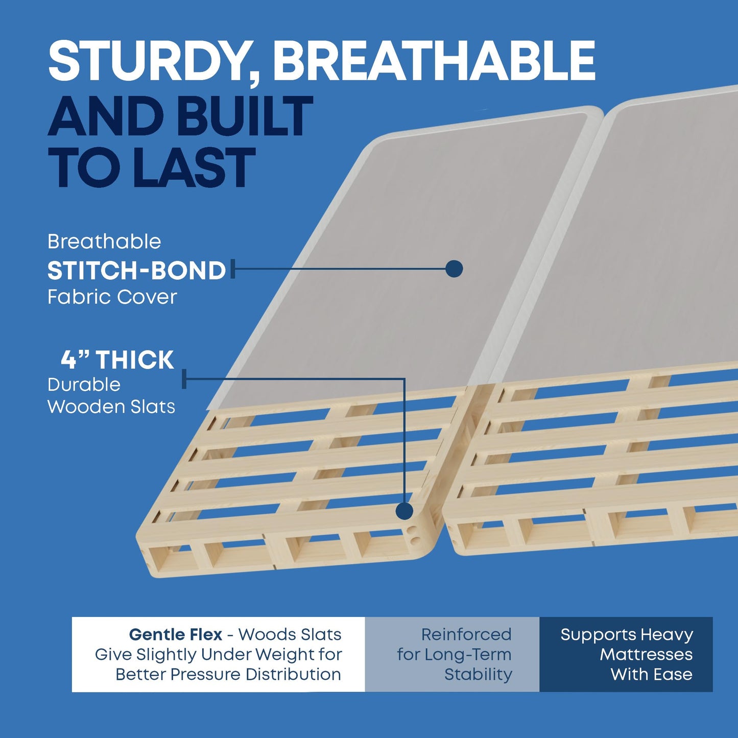 Greaton, Box Spring Bed Base Full Size, 4-Inch Wood Mattress Foundation – Amish Made in USA – Quiet Noise Free, 2-Pieces Under Mattress-Support BoxSpring, Fully Assembled, White