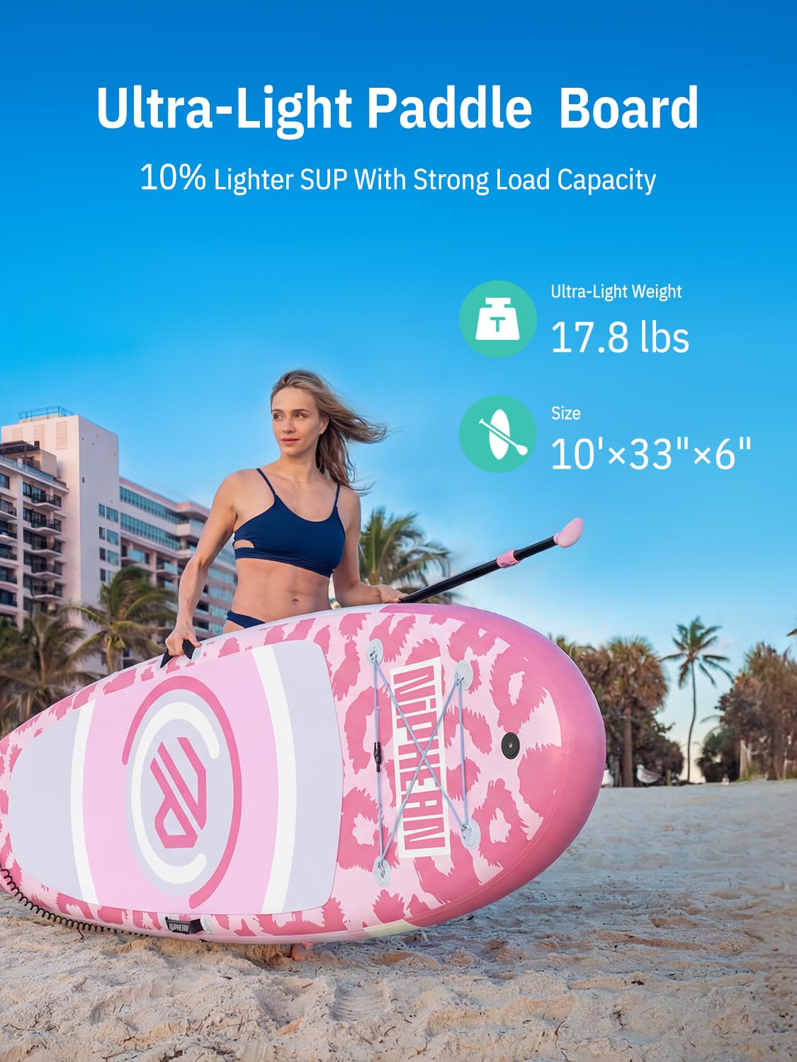 Niphean（Ultra-Light） Inflatable Paddle Board with StabilTrac Fin and Durable SUP Accessories, 10' Stand Up Paddle Boards for Adults & Youth, Versatile Yoga Paddle Board, Gift Ideas-Leopard with Seat