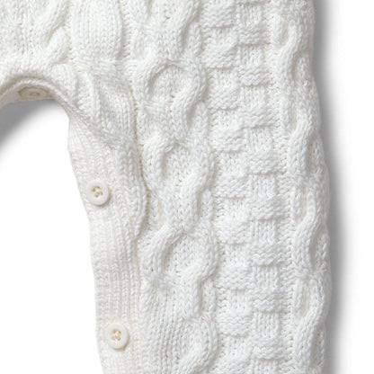 Hope & Henry Baby Organic Cable Knit Sweater Romper, 0-3 Months, Soft White
