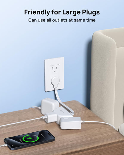 TROND Multi Plug Outlet Extender 2 Pack - Electrical Wall Splitter, 3 Way Angled Wall Outlet Adapter, Cruise Essentials, Small Multiple Plug Expander for Cruise Ship Home Office Dorm Room, White
