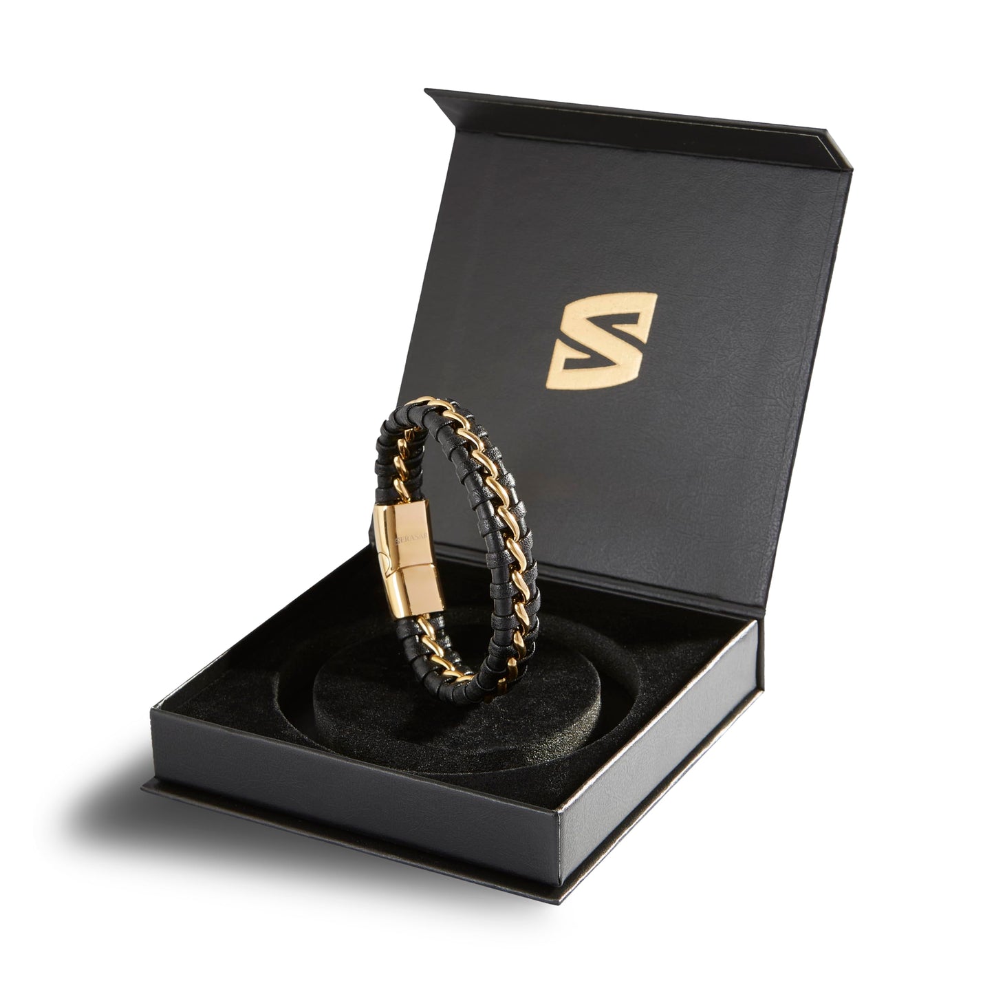 SERASAR Leather Wristbands for Mens 23cm Gold Bracelet GiftBox Genuine Cowhide Braided AdjustAble Magnetic Clasp MultiLayer Wrap Mens Bracelets Band Jewelry Magnet Accessories