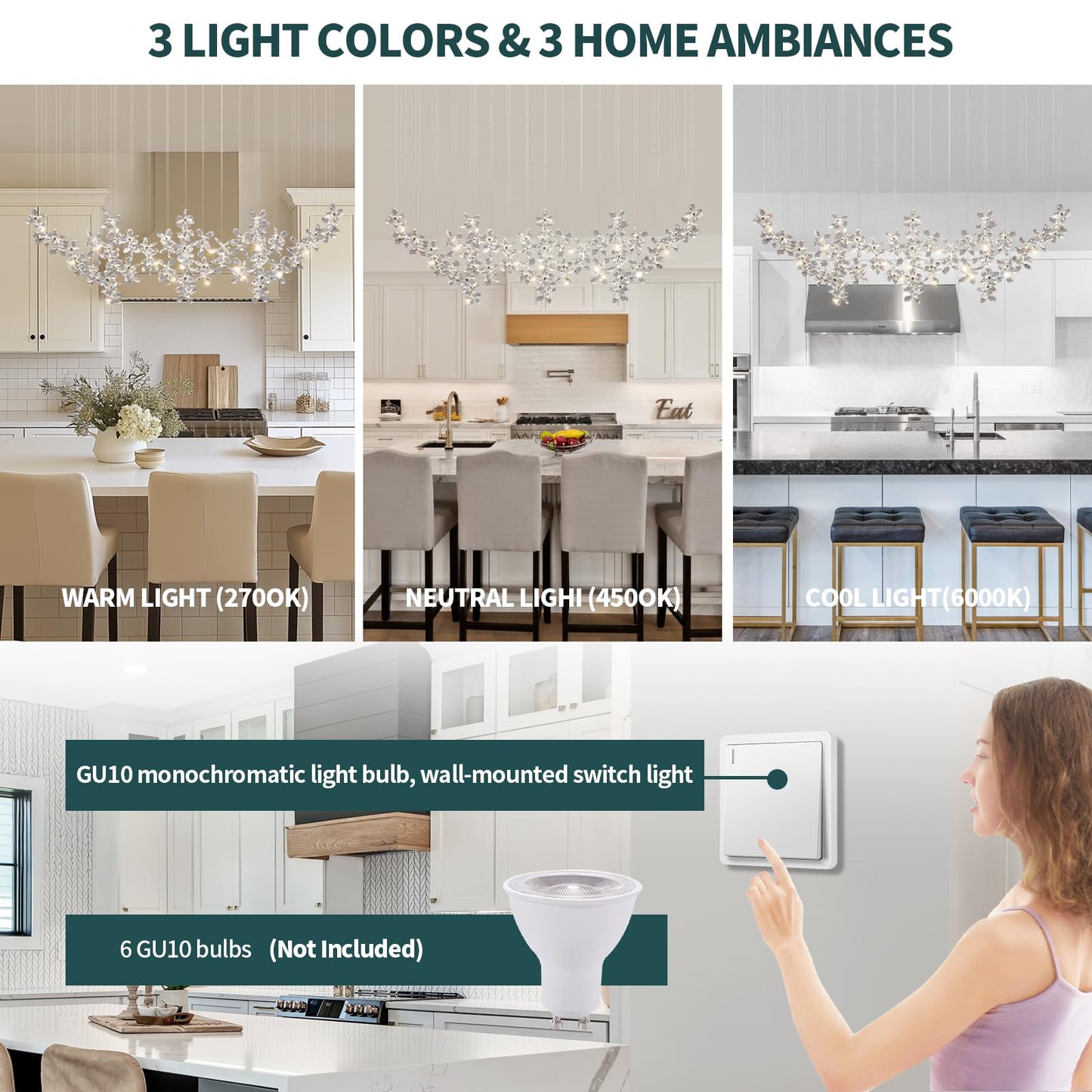 HAILUNBAO Rectangle Modern Dining Room Chandelier Kitchen Island K9 Crystal Raindrop Chandelier Sliver Linear Flower Chandelier for Dining Room Rain Drop Bling Lamps Kitchen Chandeliers Over Island
