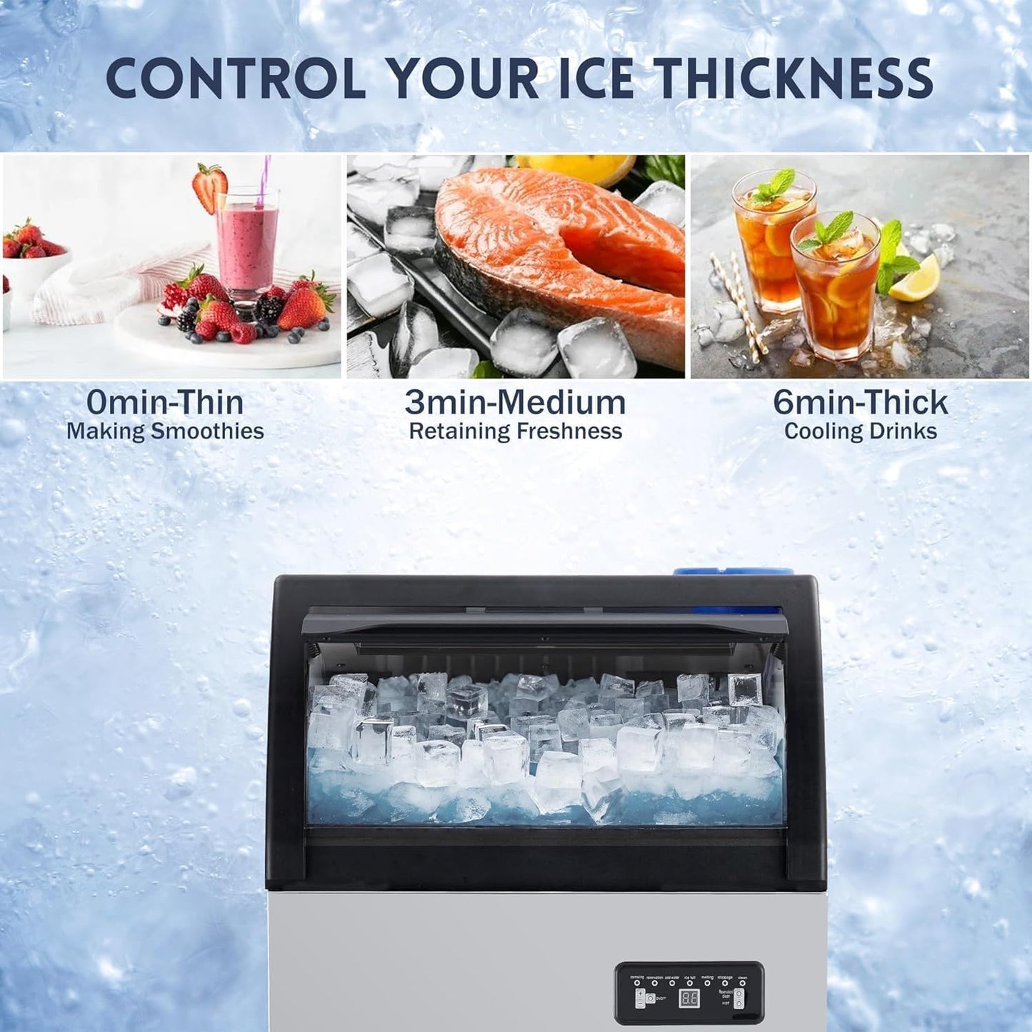 GarveeHome Ice Maker Machine, Stainless Steel Under Counter 200 LB/24h Commercial Ice Maker with 55 LBS Storage Capacity, 90 Ice Cubes for Home, Bar, Restaurant, Outdoor Activities