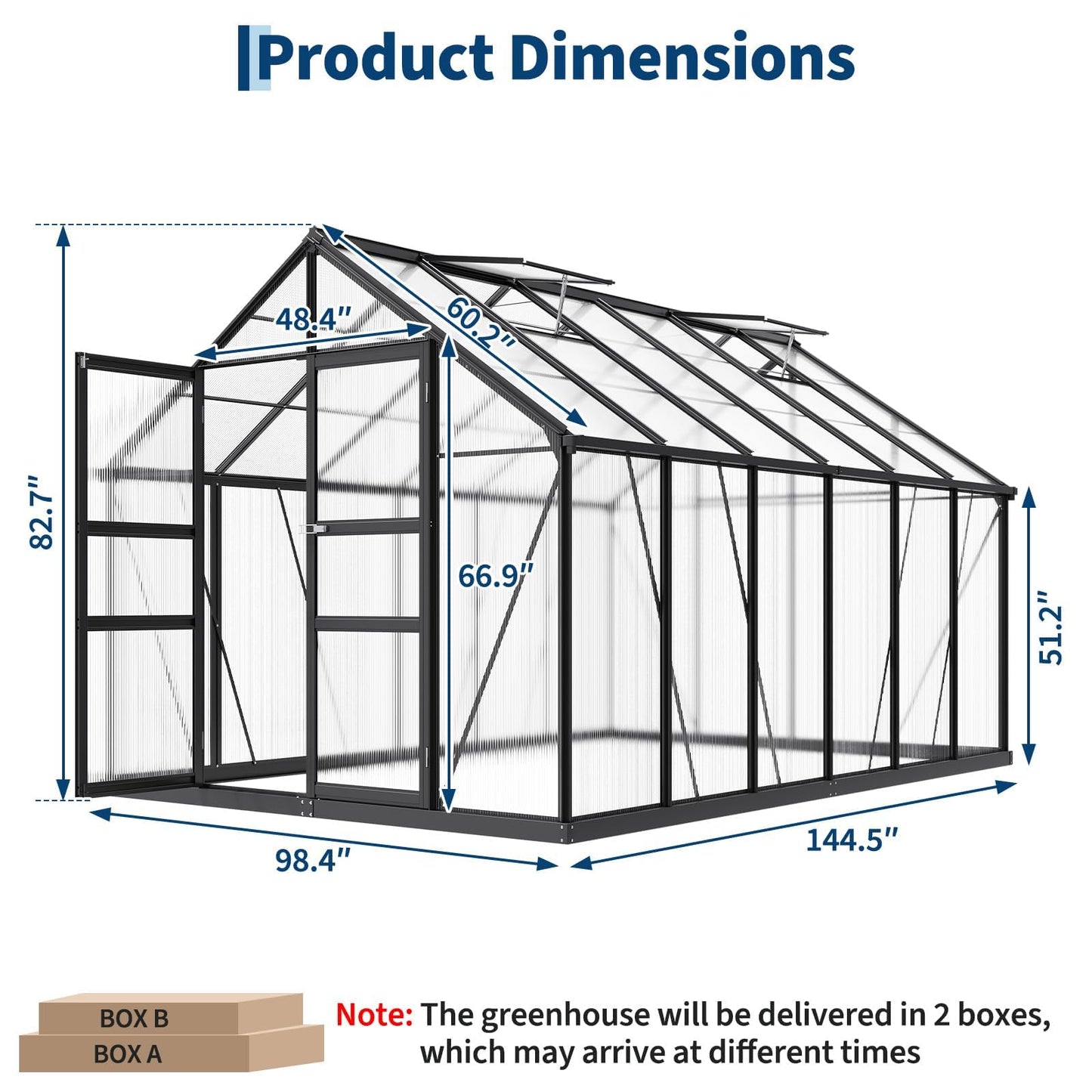 12x8 ft Outdoor Walk in Greenhouse,Polycarbonate Green House Vented Roof Window,Heavy Duty Greenhouse with Aluminum Frame for Backyard Patio Gardening