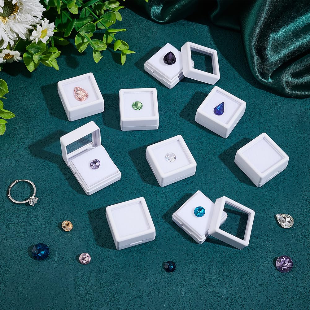 BENECREAT 70pcs White Gemstone Display Box, Plastic Transparent Bare Stone Box Square Gem Box 1.2x0.63 Inch for Gemstone, Jewelry, Crystal Diamond Accessories Display