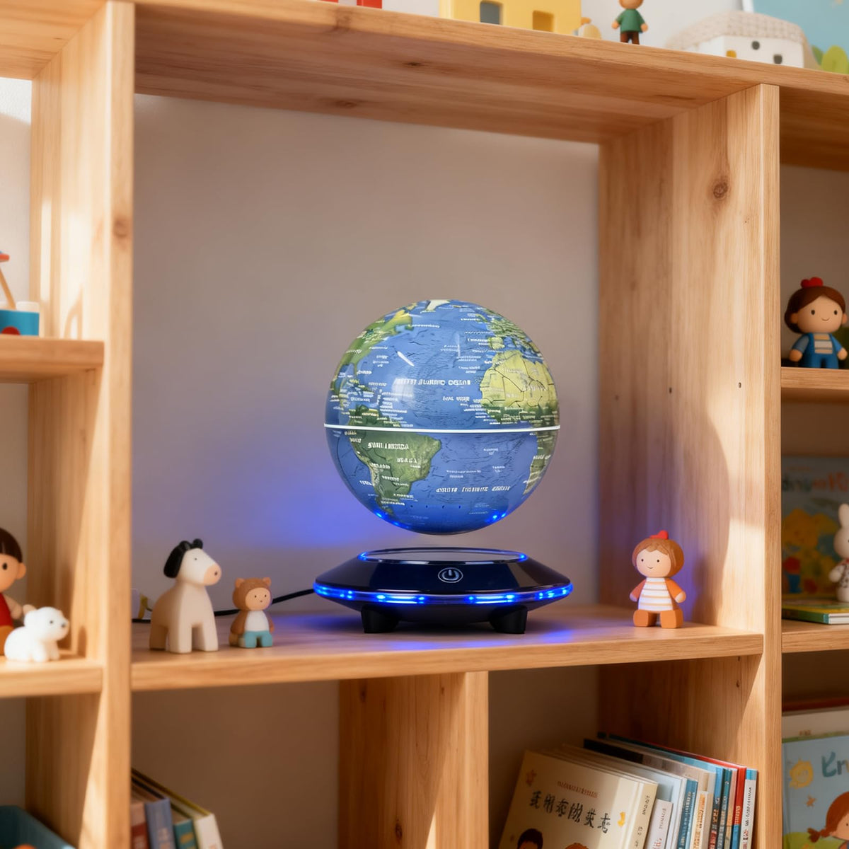 Levitating Globe with White LED Light, Magnetic Floating World Map Globes 360 Degree Rotating Display Mood Lamp Night Lights for Home Office Desk Decoration Birthday Gifts
