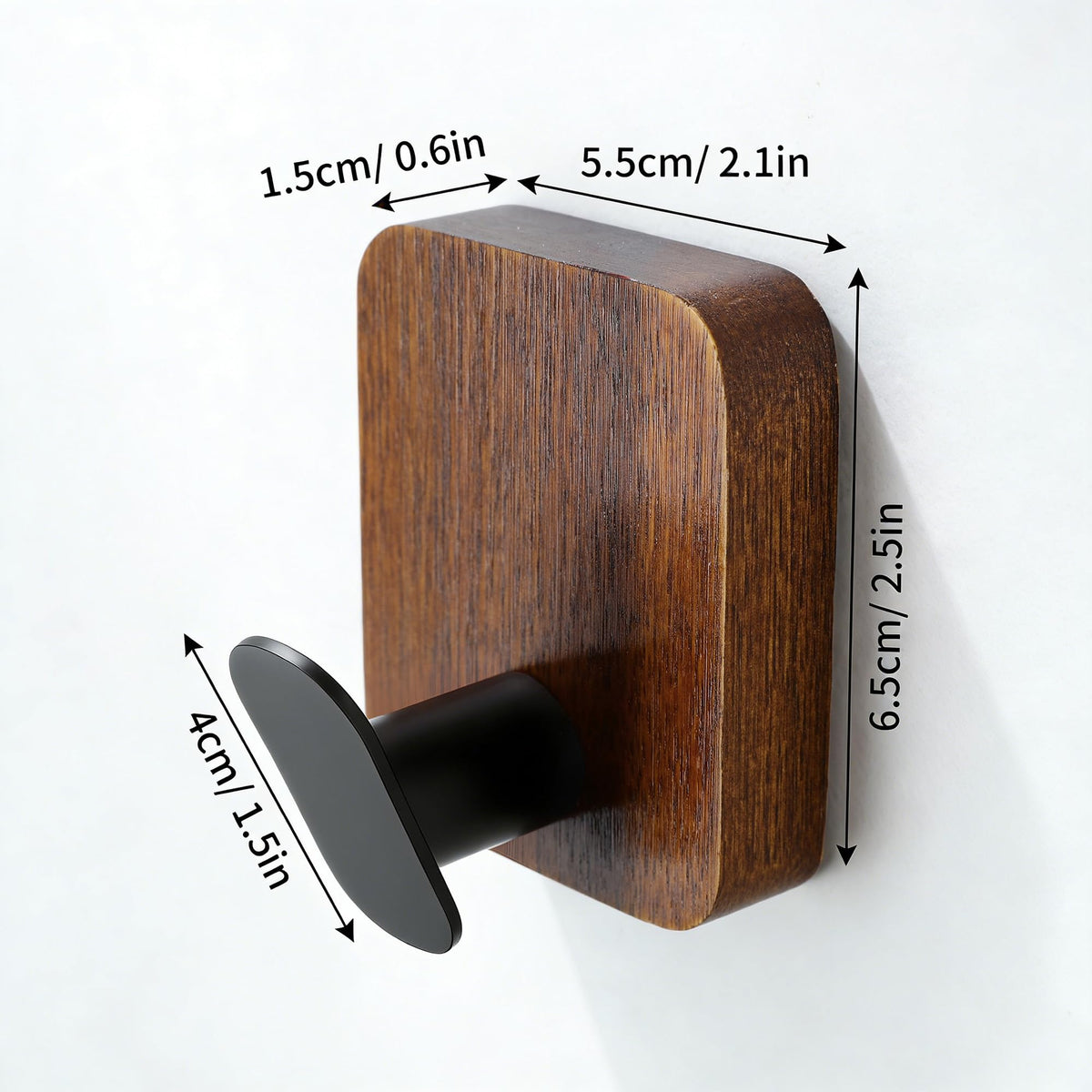 DELITON Wooden Wall Hooks, 4 Pack Acacia Adhesive Towel Hooks Sticky on Bathrooms, Kitchen, Entryway, Heavy Duty, Wall Decor