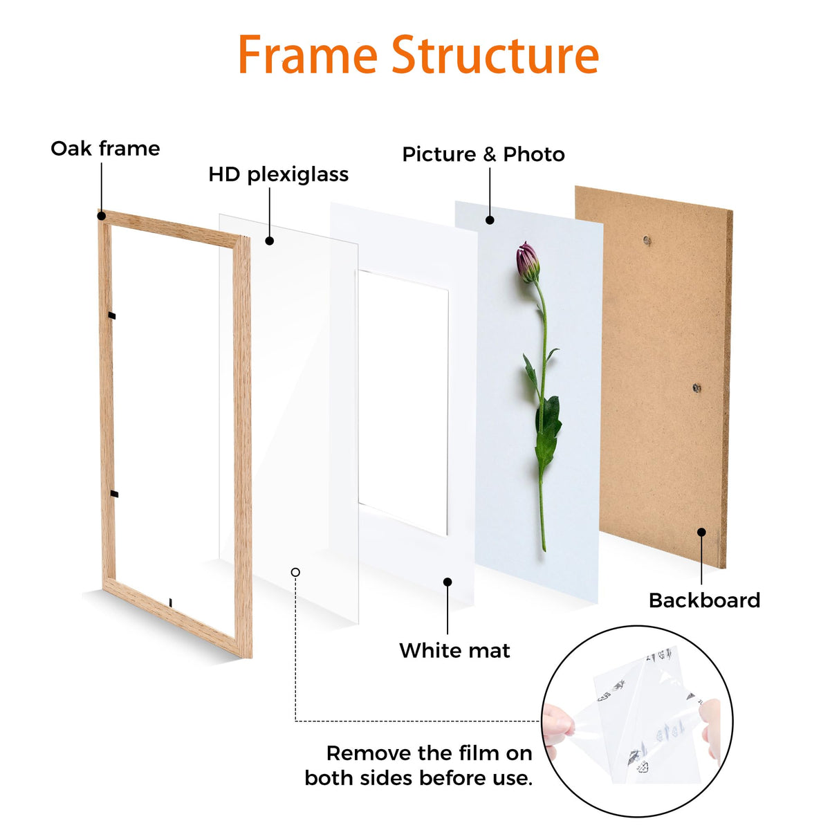 Atryinous 8x10 Picture Frame Set of 6 Solid Oak Wood Photo Frames with Plexiglass Display Picture 5x7 with mat or 8 x 10 without mat Tabletop or Wall Hanging Collage Gallery Wall Decor