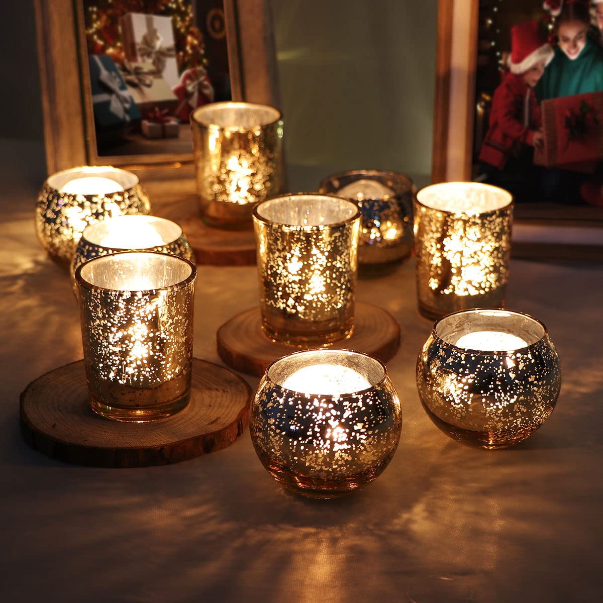 DEVI 24pcs Assorted Gold Votive Candle Holders, Mercury Glass Candle Holder, Diwali Decorations, Gold Wedding Centerpieces for Tables, Bridal Shower Party Table Decorations