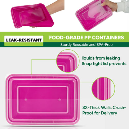 NUTTUTO 50 Pack Meal Prep Containers with Lids 38oz - BPA-Free, Reusable, Leakproof Food Storage Containers - Microwave/Dishwasher/Freezer Safe, To Go Take Out Plastic Food Storage Pans(Red)