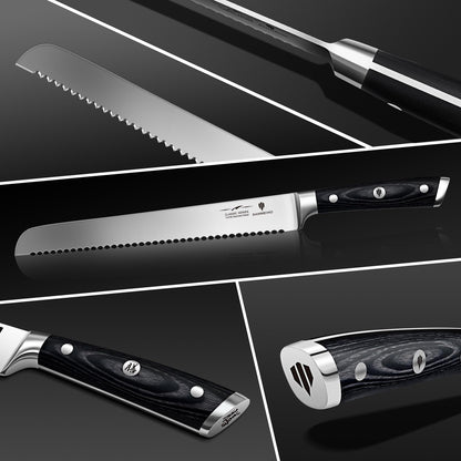 SANMEIHO 10" Bread Knife - Sourdough Slicing Knife Professional 5Cr15MoV Stainless Steel Serrated Knives, Ergonomic Wood Handle & Full Tang Design, Gift Box Included (Single-Edge