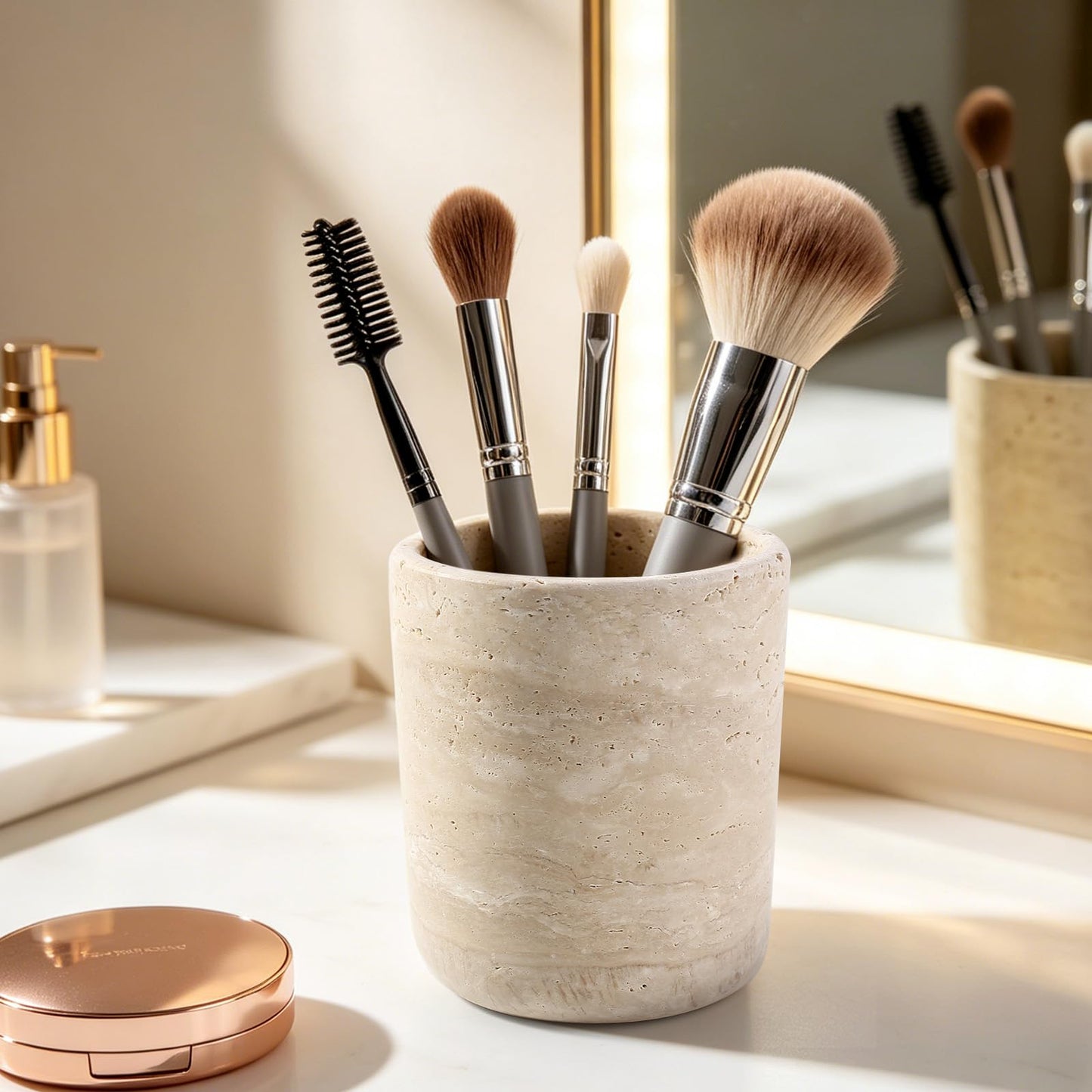 Erongoo Travertine Pen Holder, Natural Travertine Toothbrush Holder Pencil Cup Organizer for Desk,Premium True Marble Desk Accessories for Home Office,Bathroom and Kitchen