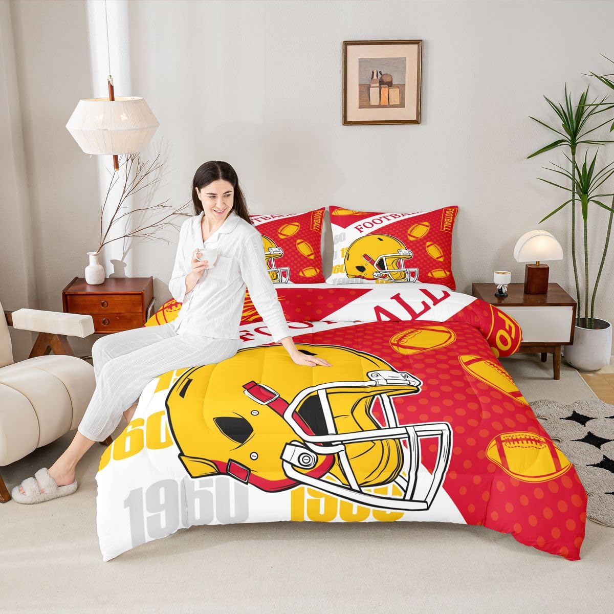 Feelyou Football Comforter Set Full Size Boys Bedding Set for Kids Boys Girls Football City Duvet Quilt Fans Gift Bedroom Decor Microfiber 3 Pcs with 2 Pillow Cases