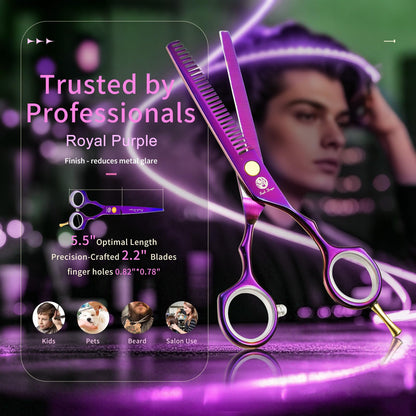Purple Dragon Purple Hairdressing Scissors Set 5.5 Inch Hair Cutting & Thinning Scissors Kit for Men Women Kids Home Salon Barber