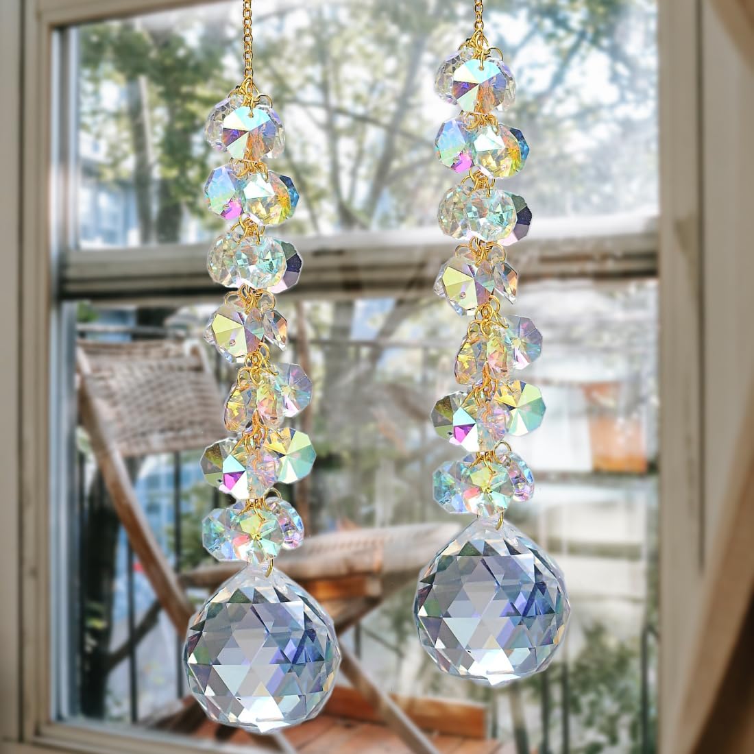 KEINIA suncatchers for Windows Hanging Prism, 40mm auraro Crystal Suncatcher with Crystals Chandelier Beads, Hanging Crystal for car, Ceiling,Wedding, Party,MOM Daughter Gift(2 pcs)