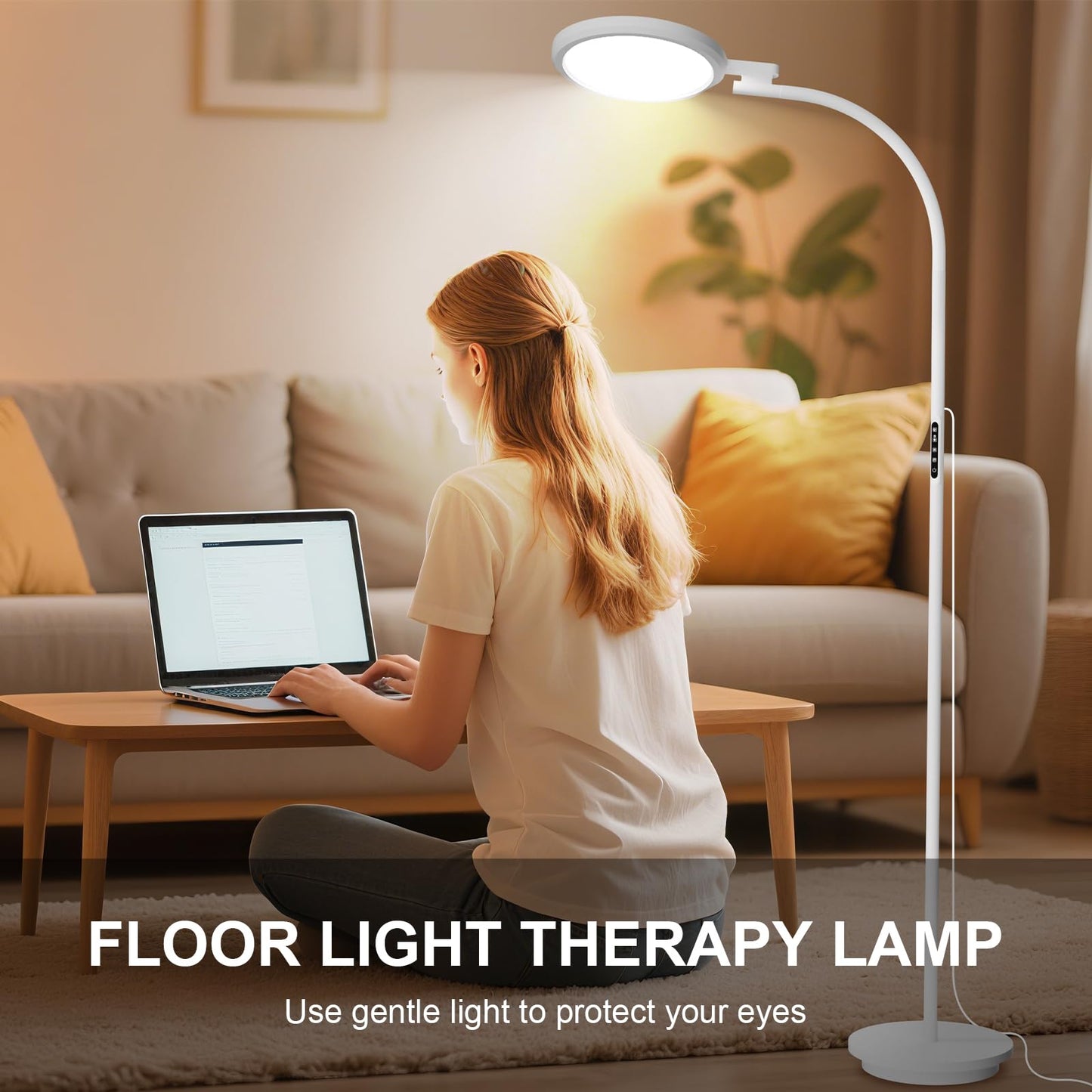 Light Therapy Lamp, 10000 Lux Floor Happy Therapy Light, UV-Free Sun Lamp with 5 Brightness & 5 Color Temperatures, 3 Heights for Apartment/Office/Home