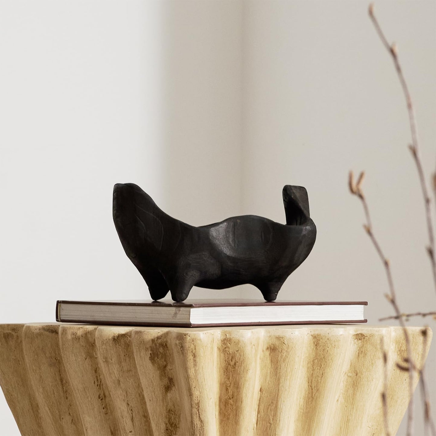 DN DECONATION Oak Wood Black Decorative Bowl-9.25x5.51 Inch Small Bowl for Entryway Key, Fruit, Candy with feet, Boho Farmhouse Home Decor for Dining Room, Coffee Table Centerpiece