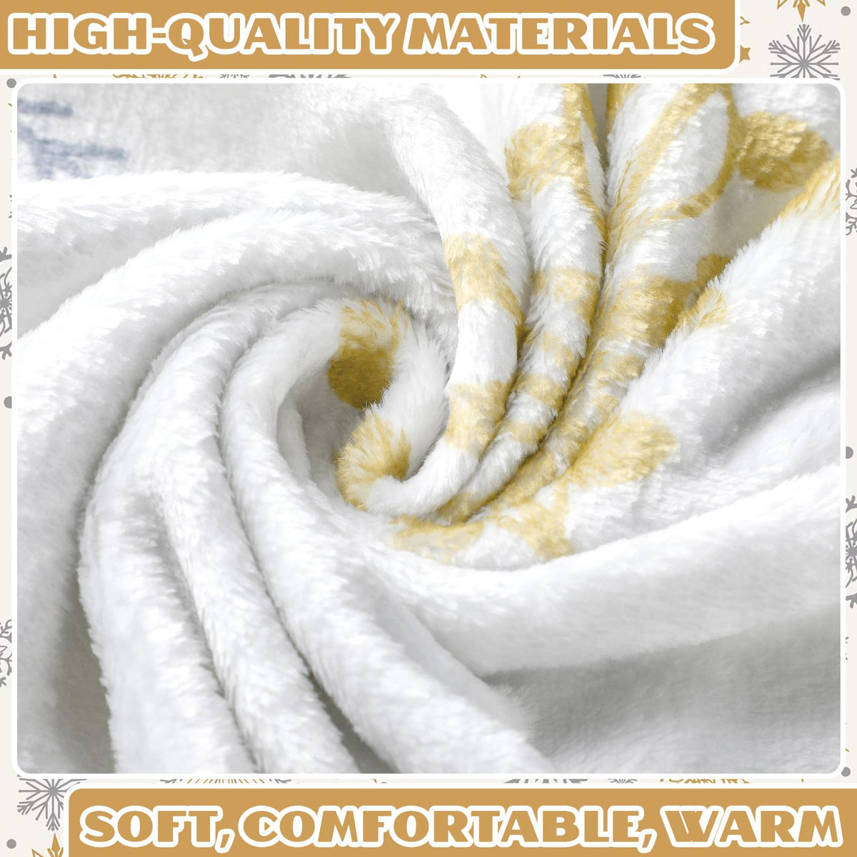 Buryeah 50'' x 60'' Winter Snowflake Throw Blanket White Let It Snow Blanket Plush Warm Gold Silver Christmas Winter Decor for Sofa Couch Bed