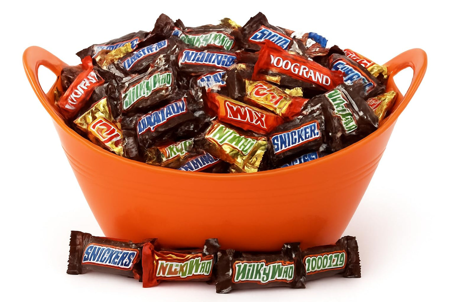 Mintra Home Plastic Bowls with Handles (4.5L Large 2pk, Orange) - 11.25W x 5inH (6.75inH with handles) - great for popcorn, snacks, drinks, candy, Halloween, trick or treat bowls