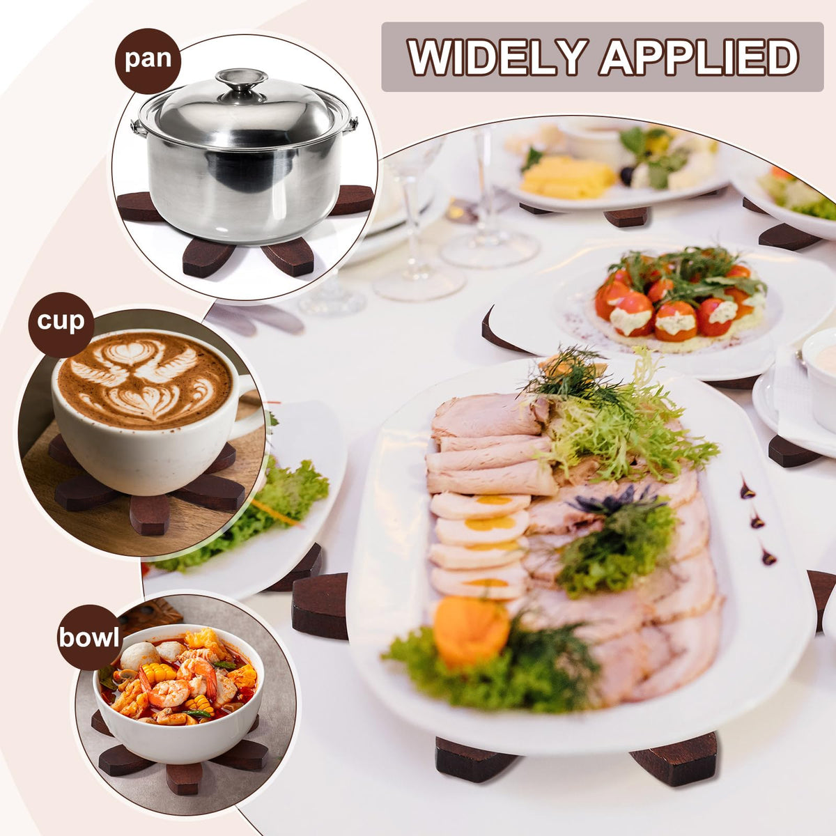 Wonderjune Tree Coasters Set of 8, Wooden Trivets for Hot Dishes, 2 Sizes Foldable Tree Shaped Trivets with 2 Stands, Decorative Kitchen Table Pad Mat Decor for Hot Pots, Pans, Cups(Walnut Wood)
