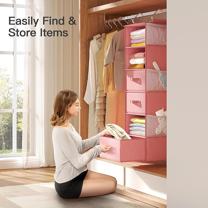 Pipishell Hanging Closet Organizer 6-Shelf, Hanging Shelves
