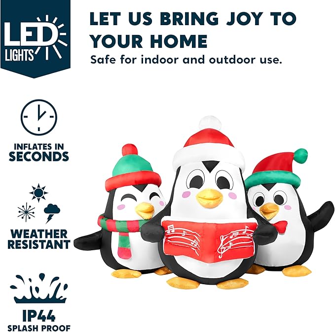 JOIEDOMI 6 FT Long Christmas Inflatable Penguins Choir with Build-in LEDs, Xmas Blow Up Penguins Outdoor Decorations for Xmas Party Yard Outside Indoor Garden Lawn Decor