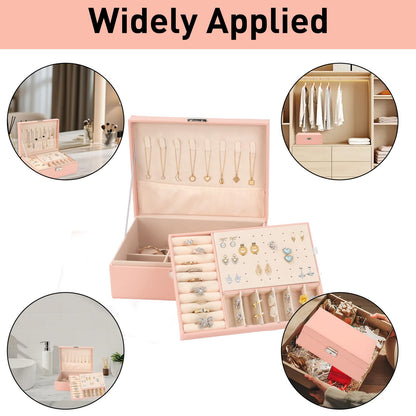 JINGIHE Jewelry Box Organizer for Women Girls, 2 Layers jewelry Storage Case with Removable Tray, PU Leather Jewellery Display Holder for Earring Rings Necklaces Bracelets Watches