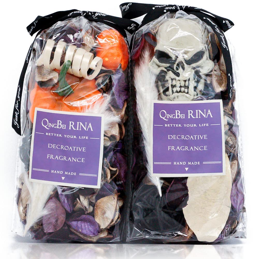 Qingbei Rina Halloween Potpourri Bags,Black Potpourri Bowl Filler,Decorative Vase Filler, Dried Flower, Home Fragrance Sachet of Petal with Human Skeleton and Pumpkin(Vampire Blood)