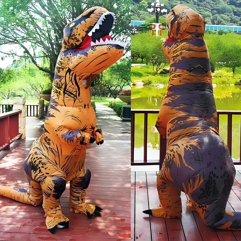JASHKE Inflatable Dinosaur Costume Adult Blow up Trex Costumes Inflatable Dino Suit Halloween Costumes Fancy Dress for Adult (brown)