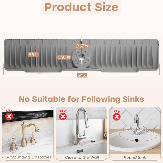 24 Inch Faucet Mat for Kitchen Sink, Silicone Sink Protector&Kitchen Sink