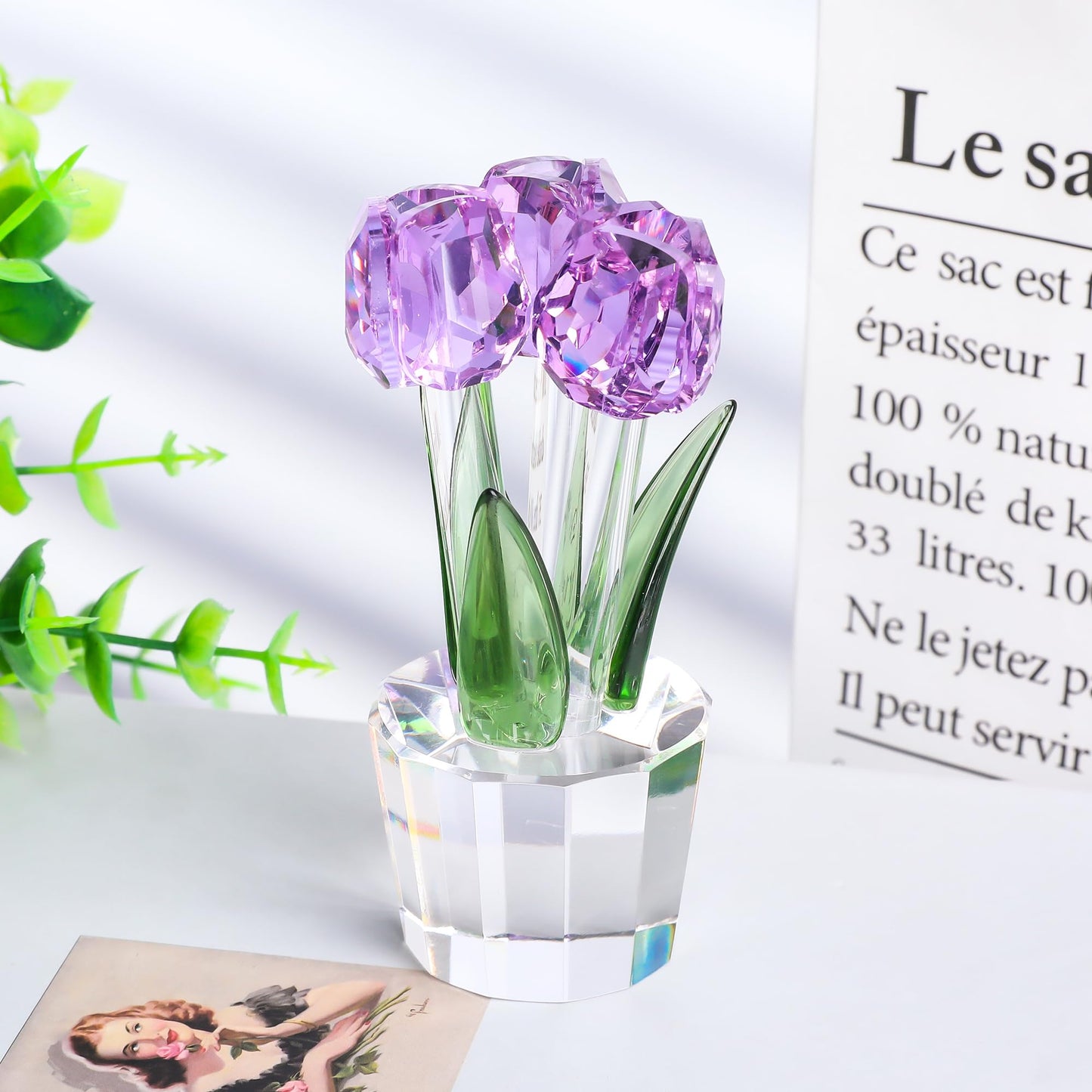 Movdyka Tulips Glass Flowers Figurines Crystal Decor Collectibles